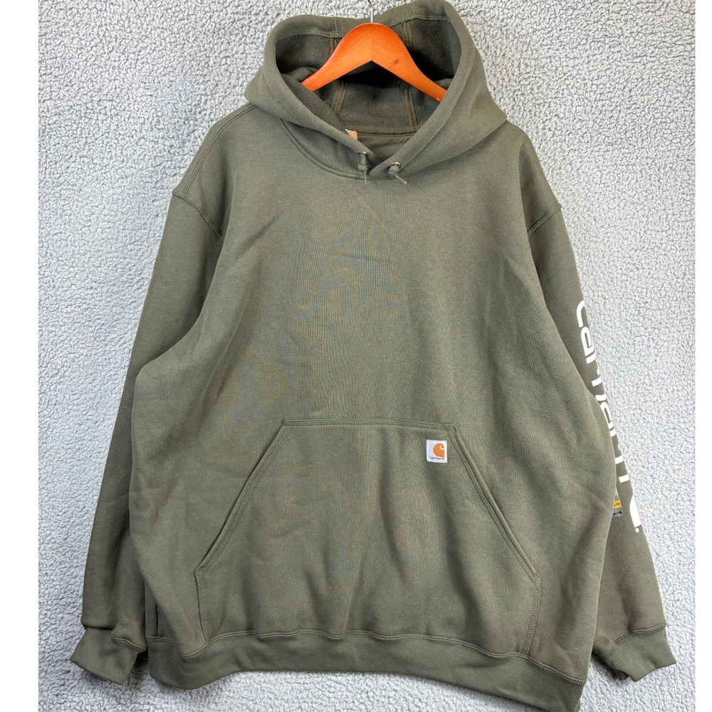 Carhartt Sleeve Logo Graphic Hoodie Mens 3XL Green Heavyweight Workwear NWT